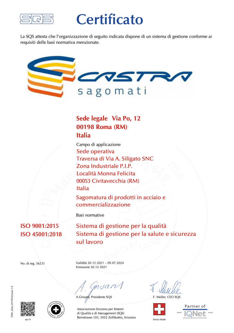 Certificazione Castra Sagomati