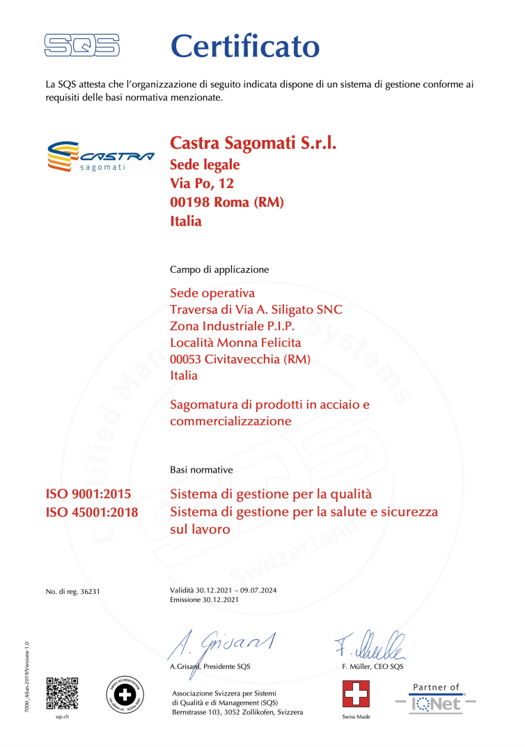 Certificazione Castra Sagomati