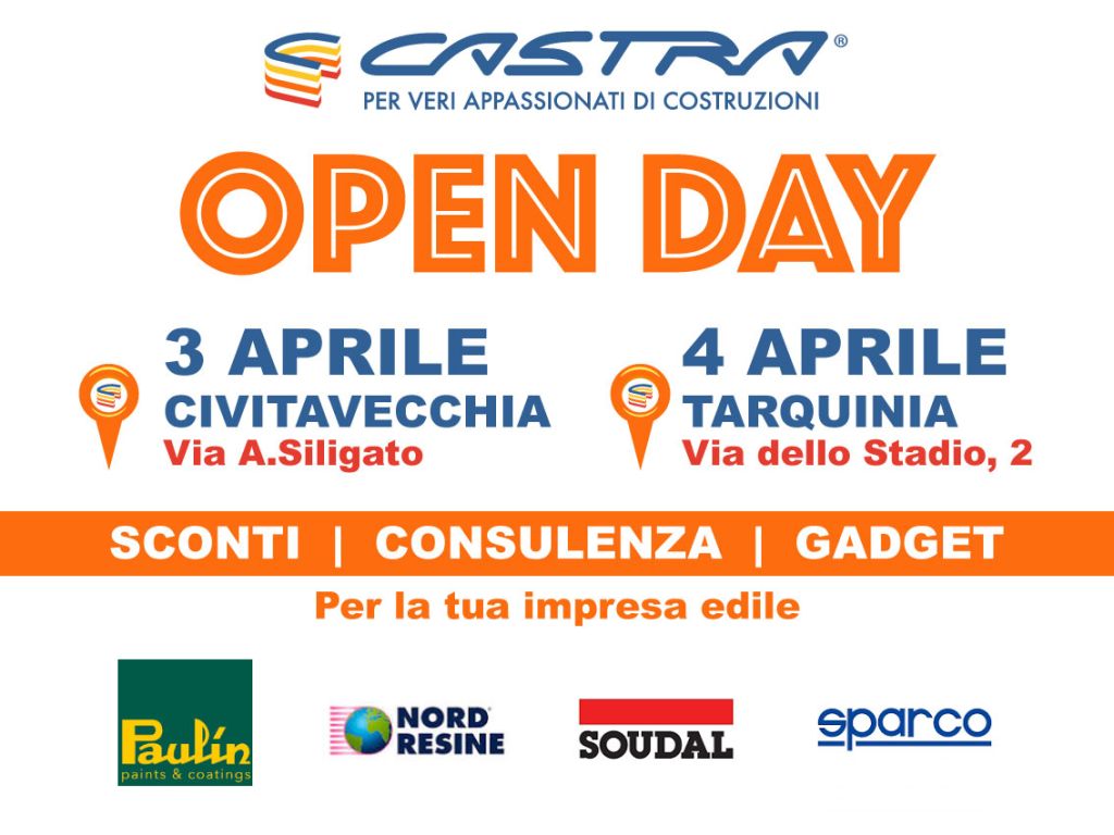 Castra Open Day - Offerte per Edilizia - 3 e 4 aprile: Tarquinia e Civitavecchia