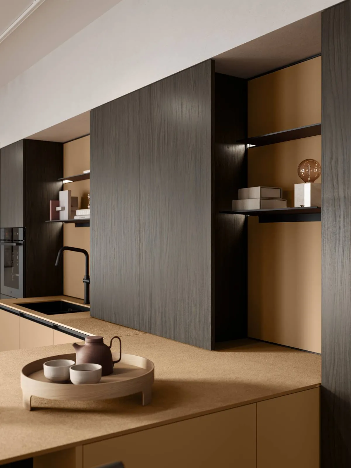 Cucina Iris Balance, finitura Ochre, top in materiale riciclato — Castra Showroom